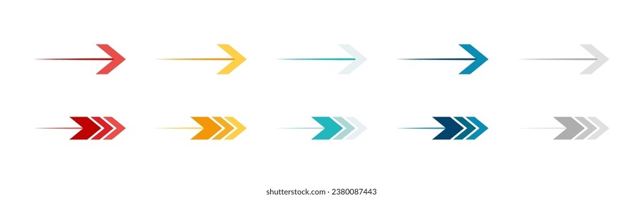 Arrow icon set. Colored arrow symbols. Arrow of different types. Arrow isolated vector graphic elements.	