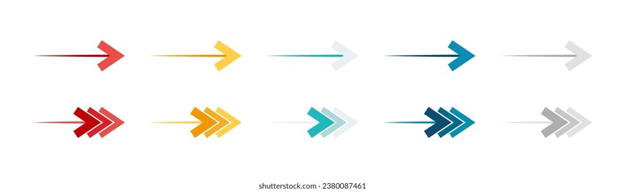 Conjunto de iconos de flecha. Símbolos de flecha de color. Flecha de diferentes tipos. Elementos gráficos vectoriales aislados de flecha.	