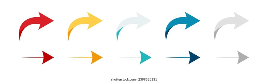 Arrow icon set. Colored arrow symbols. Arrow of different types. Arrow isolated vector graphic elements.