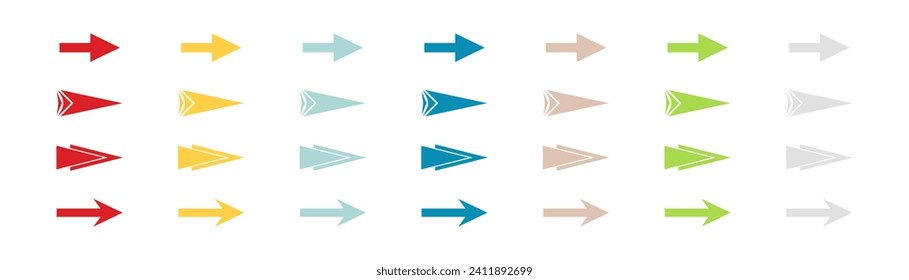 Arrow icon set. Colored arrow symbols. Arrow of different types. Arrow isolated vector graphic elements.