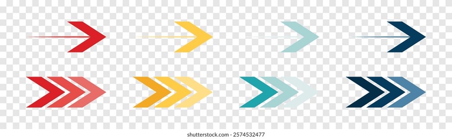 Arrow icon set. Colored arrow symbols. Arrow of different types. Arrow isolated vector graphic elements.	