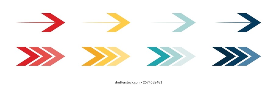 Arrow icon set. Colored arrow symbols. Arrow of different types. Arrow isolated vector graphic elements.	
