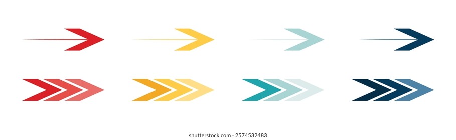 Arrow icon set. Colored arrow symbols. Arrow of different types. Arrow isolated vector graphic elements.	