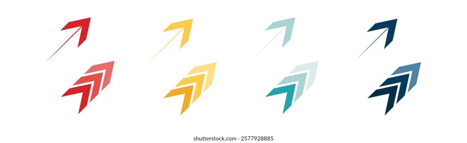 Arrow icon set. Colored arrow symbols. Arrow of different types. Arrow isolated vector graphic elements.	