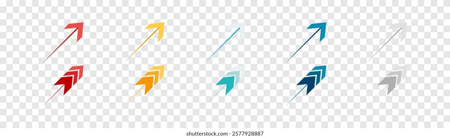 Arrow icon set. Colored arrow symbols. Arrow of different types. Arrow isolated vector graphic elements.	