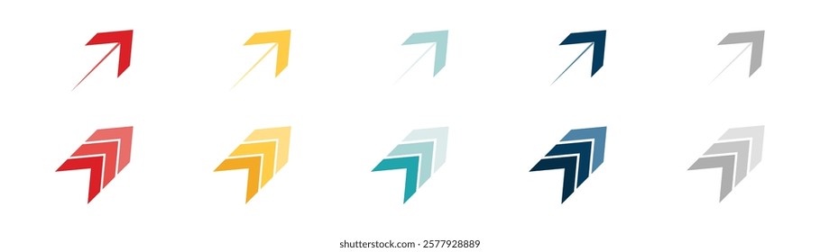 Arrow icon set. Colored arrow symbols. Arrow of different types. Arrow isolated vector graphic elements.	