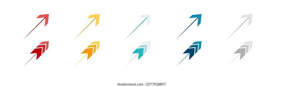 Arrow icon set. Colored arrow symbols. Arrow of different types. Arrow isolated vector graphic elements.	