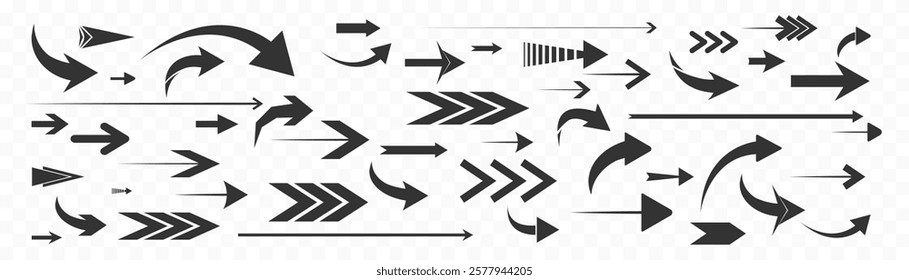 Arrow icon set. Colored arrow symbols. Arrow of different types. Arrow isolated vector graphic elements.	