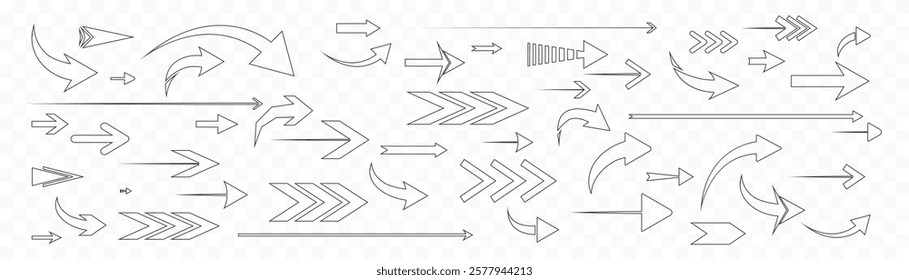 Arrow icon set. Colored arrow symbols. Arrow of different types. Arrow isolated vector graphic elements.	