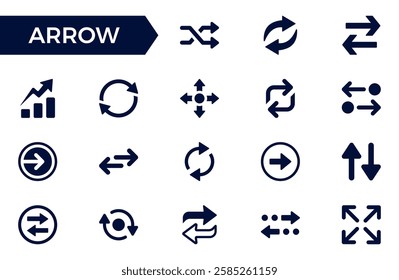 Arrow icon set. Containing cursor arrow, change, transfer, switch, swap, exchange, up, down and refresh symbol icons. Solid icon collection.