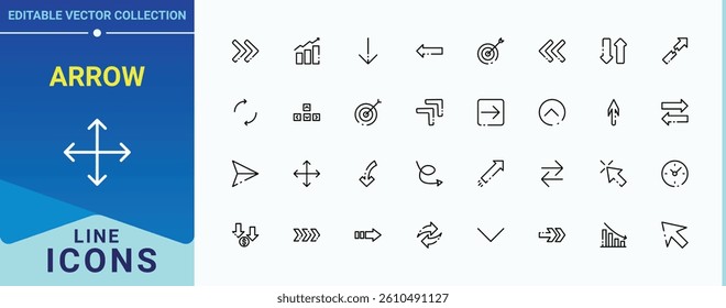 Arrow icon set. Contains such icons as circle, point, click, pointer and more. Arrows icon pack. Minimal icons collection. Pixel perfect. Editable stroke.