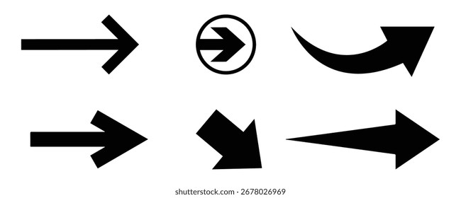 Ícone de seta defina Cursor. Conjunto de setas ícones pretos. Conjunto de ícones de seta preta. Vários símbolos de embalagem. Símbolo de Seta Direcional. Setas vetoriais simples modernas. ilustração vetorial