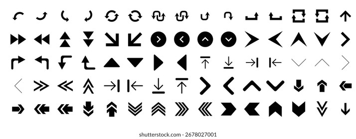 Arrow icon set Cursor. Set of arrows black icons. Set of black arrow icons. Various packaging symbols. Directional Arrow symbol. Modern simple vector arrows. vector illustration