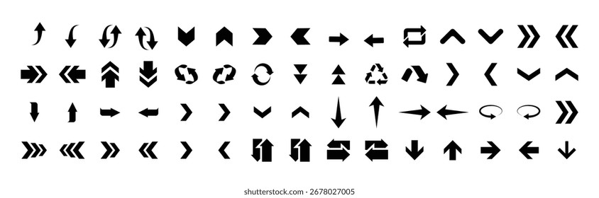 Ícone de seta defina Cursor. Conjunto de setas ícones pretos. Conjunto de ícones de seta preta. Vários símbolos de embalagem. Símbolo de Seta Direcional. Setas vetoriais simples modernas. ilustração vetorial
