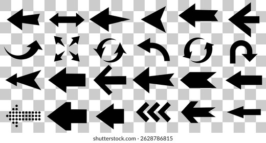 Arrow icon set. Arrow cursor . Black arrow icons.  big black arrow set icons on transparent background.