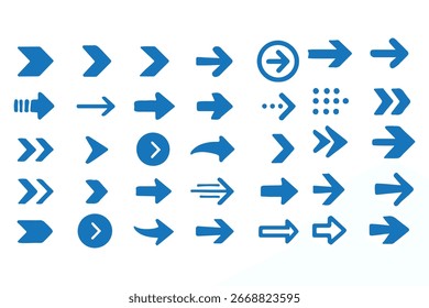 Ícone de seta definido. Seta. Cursor. Ícones de setas de vetor pretas. Sinal de setas diferentes da coleção. Setas simples modernas. Seta preta apontando para a direita. Ponteiro de direção preto. Ilustração vetorial