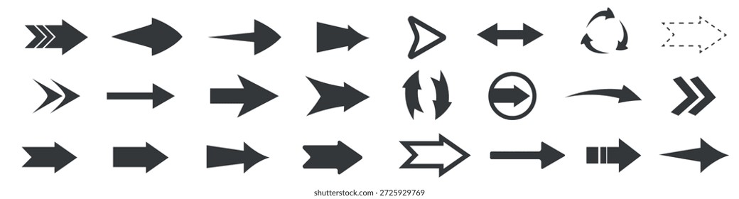 Conjunto de iconos de flecha. Flecha. Cursor. Iconos de flechas de Vector negro. Colección de diferentes signos de flechas. 