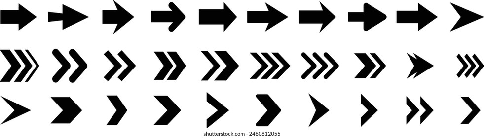 Arrow icon set. Arrow. Cursor. Collection different arrow signs. Black arrows icons. Different cursor arrow direction symbols in flat style. 