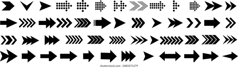 Arrow icon set. Arrow. Cursor. Collection different arrow signs. Different cursor arrow direction symbols in flat style.