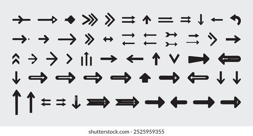 Arrow icon set. Arrow. Cursor. Collection different arrow signs. Black arrows icons. Different cursor arrow direction symbols in flat style.