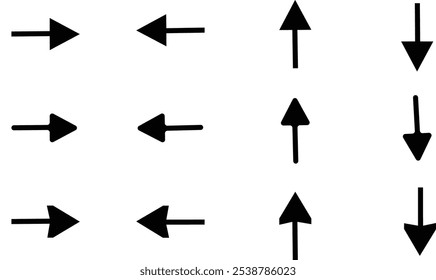 Ícone de seta definido. Cursor. Colecione diferentes sinais de seta. Ícones de setas pretas. Símbolos de direção de seta de cursor diferentes em estilo plano