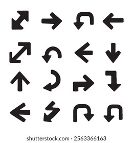 Arrow icon set. Arrow. Cursor. Collection different arrow signs. Black arrows icons. Different cursor arrow direction symbols in flat style. on white background.