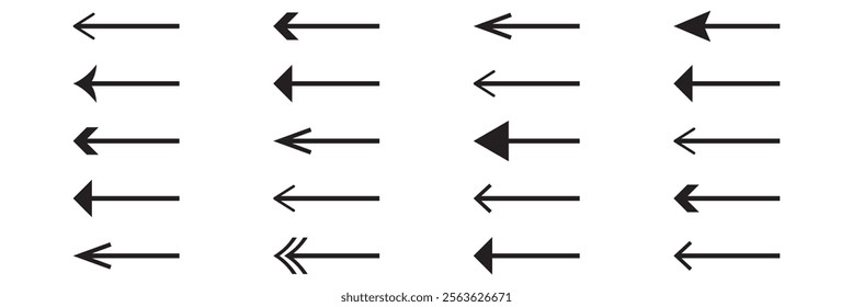 Arrow icon set. Arrow. Cursor. Collection different arrow signs. Black arrows icons. Different cursor arrow direction symbols in flat style