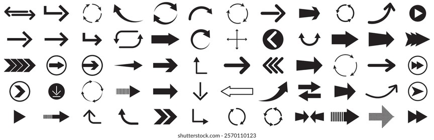 Arrow icon set. Cursor. Collection different arrow signs. Black arrows icons. Arrow icon collection. Large Black arrow icon vector set. 