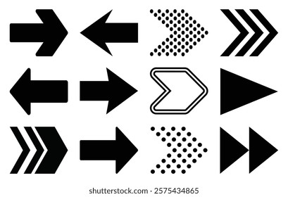 Arrow icon set. Arrow. Cursor. Collection different arrow signs. Black arrows icons. Different cursor arrow direction symbols in flat style. Vector illustration