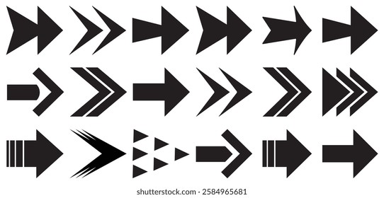 Arrow icon set. Arrow. Cursor. Collection different arrow signs. Black arrows icons. Different cursor arrow direction symbols in flat style. vector illustration