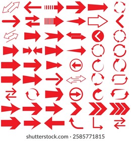 Arrow icon set. Cursor. Collection different arrow signs. Red arrows icons. icon collection. Large red arrow icon vector set.  Red arrow set. 