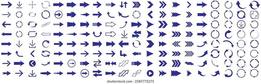 Arrow icon set. Cursor. Collection different arrow signs. Blue arrows icons set. Arrow icon collection. Large Blue arrow icon vector set. Blue  icon collection.