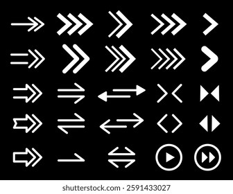 Arrow icon set. Arrow. Cursor. Collection different arrows sign. Modern simple arrows. White arrows icons on black background. Vector design