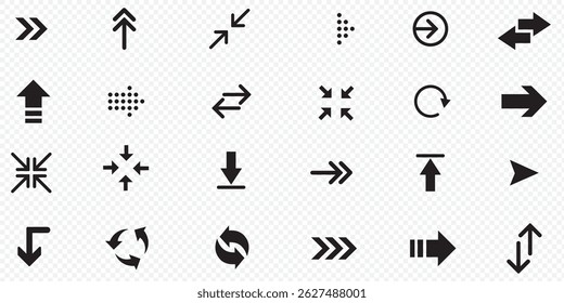 Ícone de seta definido. Seta. Cursor. Colecione diferentes sinais de seta. Ícones de setas pretas.  Seta. Cursor. Ilustração vetorial eps 10 