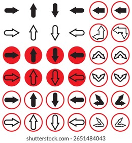Arrow icon set. Arrow. Cursor. Collection different arrow signs. Black arrows icons. Different cursor arrow direction symbols in flat style.