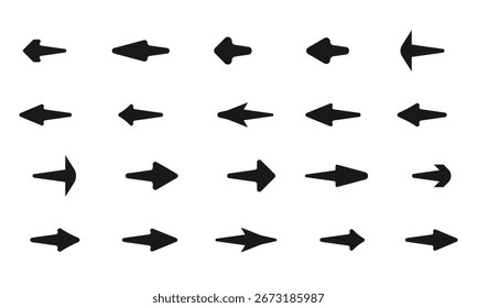 Ícone de seta definido. Seta. Cursor. Colecione diferentes sinais de seta. Ícones de setas pretas. Símbolos de direção de seta de cursor diferentes em estilo plano.