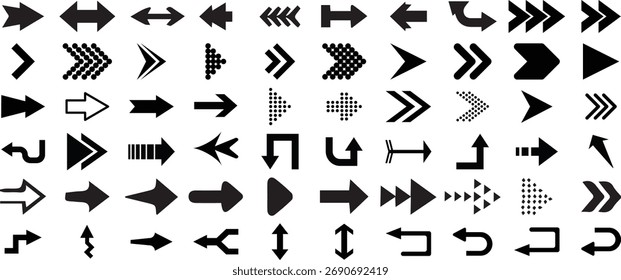 Conjunto de iconos de flecha. Flecha. Cursor. Colección de diferentes signos de flechas. Iconos de flechas de Vector negro. Modernas flechas simples. Ilustración vectorial