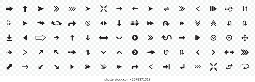 Conjunto de iconos de flecha. Cursor. Colección diferentes signos de flecha. Conjunto de iconos de flechas negras. Colección de icono de flecha. Grande conjunto de Vectores de icono de flecha negra. Colección de icono negro.