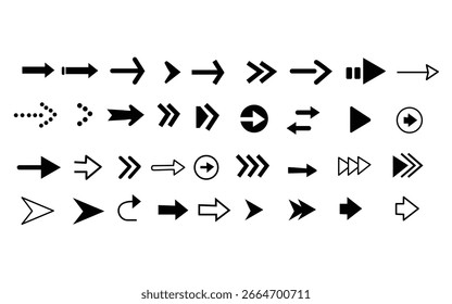 Pfeilsymbol-Set - Cursor und Richtungspfeile Sammlung, Moderne schwarze Vektorsymbole, Einfaches flaches Design	
