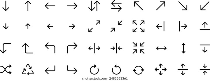 Arrow icon set cursor arrow up down and symbol icons. Modern simple solid arrows collection web design, mobile apps, interface minimal flat, solid line left right top bottom direction path way media