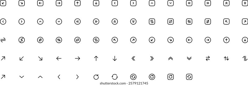 Arrow icon set cursor arrow up down and symbol icons. Modern simple solid arrows collection web design, mobile apps, interface minimal flat, solid line left right top bottom direction path way media
