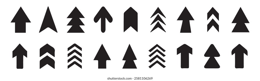 Arrow icon set cursor arrow up down and symbol icons. Modern simple solid arrows collection web design, mobile apps, interface minimal flat, solid line left right top bottom.