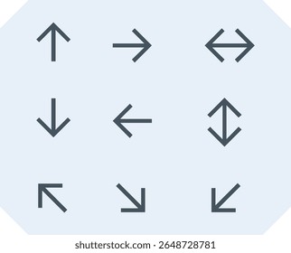 Arrow icon set cursor arrow up down and symbol icons. Modern simple solid arrows collection web design, mobile apps, interface minimal flat, solid line left right top bottom direction path way media 