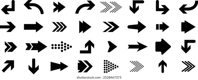 Ícone de seta definido.  Seta. Cursor. Setas simples modernas. Colecione diferentes sinais de seta. Ilustração vetorial 