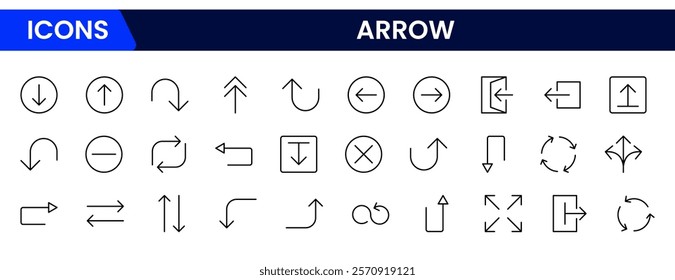 Arrow icon set. Cursor. Simple arrow icons in black. Different cursor arrow direction symbols in flat style.