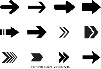 Ícone de seta definido. Seta. Cursor. Coleção de vetores de seta. Colecione diferentes sinais de seta. Ícones de setas pretas. Coleção de ilustrações de vetor de setas.