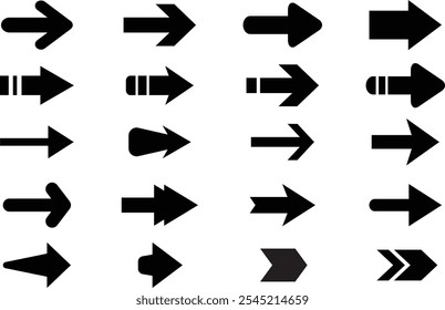 Ícone de seta definido. Seta. Cursor. Coleção de vetores de seta. Colecione diferentes sinais de seta. Ícones de setas pretas. Coleção de ilustrações de vetor de setas.