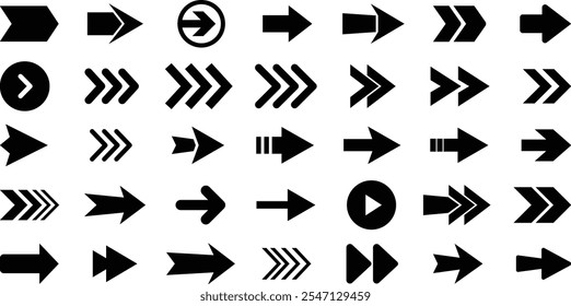 Ícone de seta definido. Seta. Cursor. Coleção de vetores de seta. Colecione diferentes sinais de seta. Coleção de ilustrações de vetor de setas.