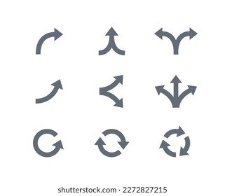 arrow icon set: curved, merge, share, circle and direction bold arrows.