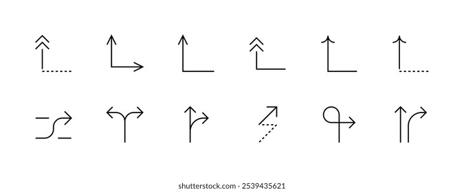 Arrow icon set. Different direction arrows, direction, navigation, way-finding, forward, upward, crossroad and more. Editable stroke. Pixel Perfect. Grid base 32px.